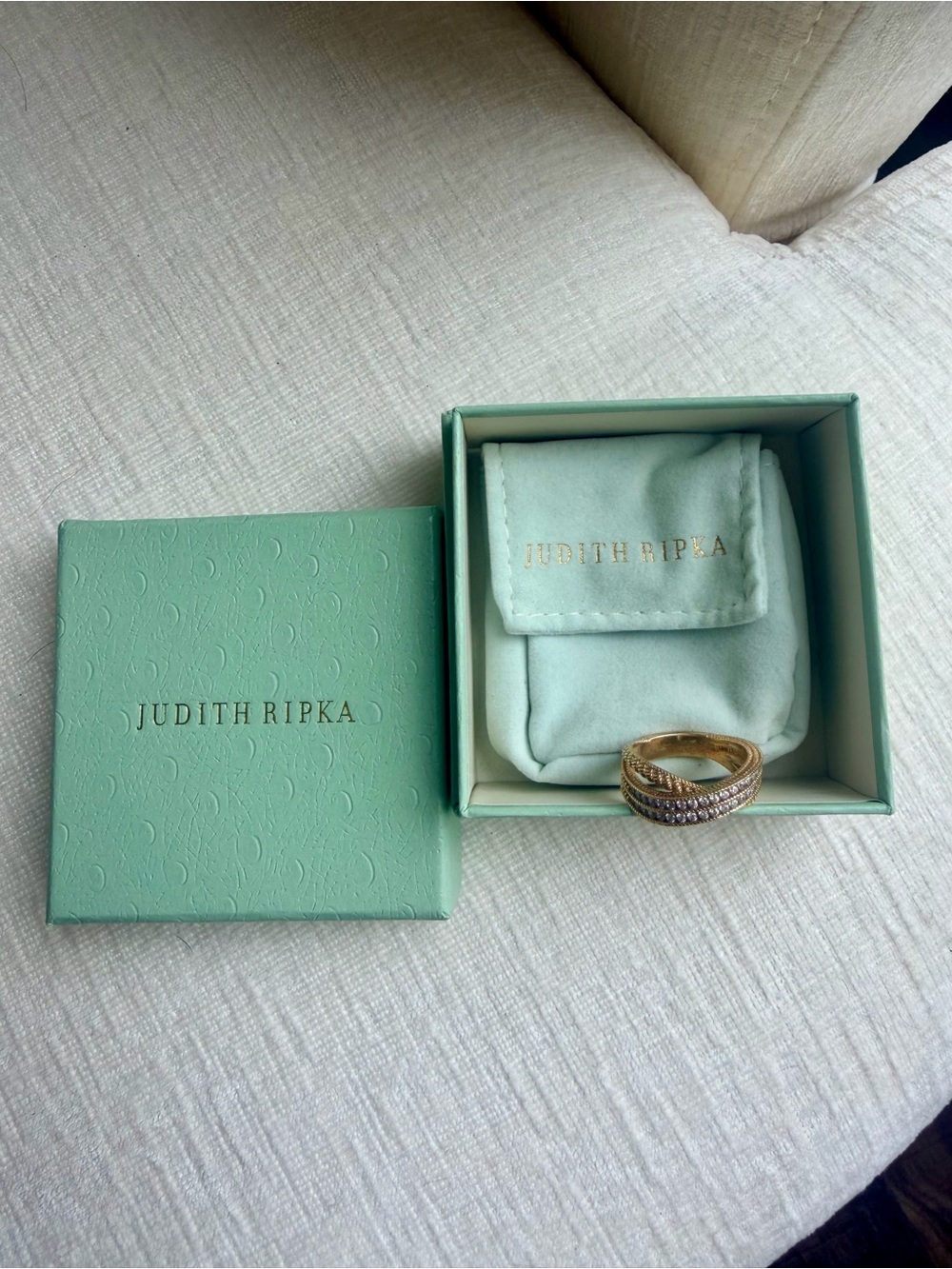 Judith Ripka 18K Gold Over Sterling Silver Pavé Bypass Ring Size 7, READ